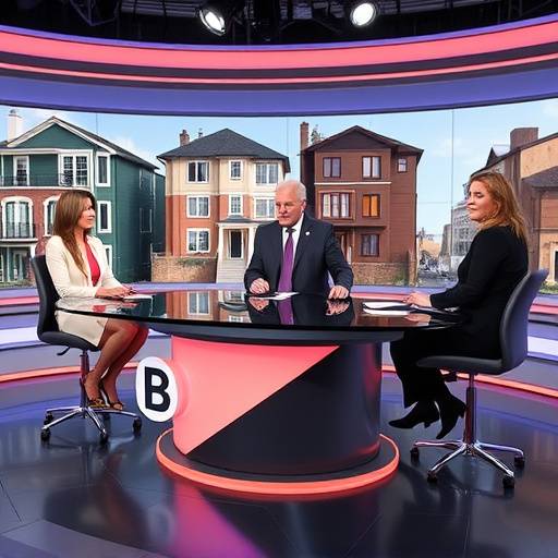 Imagen del set de 'Debate Abierto', con tres panelistas discutiendo sobre políticas de vivienda.